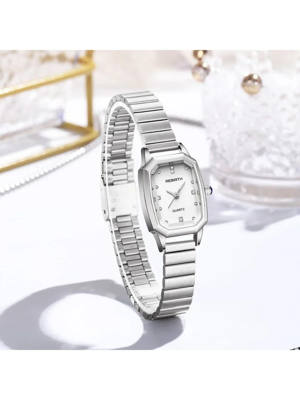 Women’s Silver Rectangular Quartz Stainless Steel Strap Classic Vintage Watch